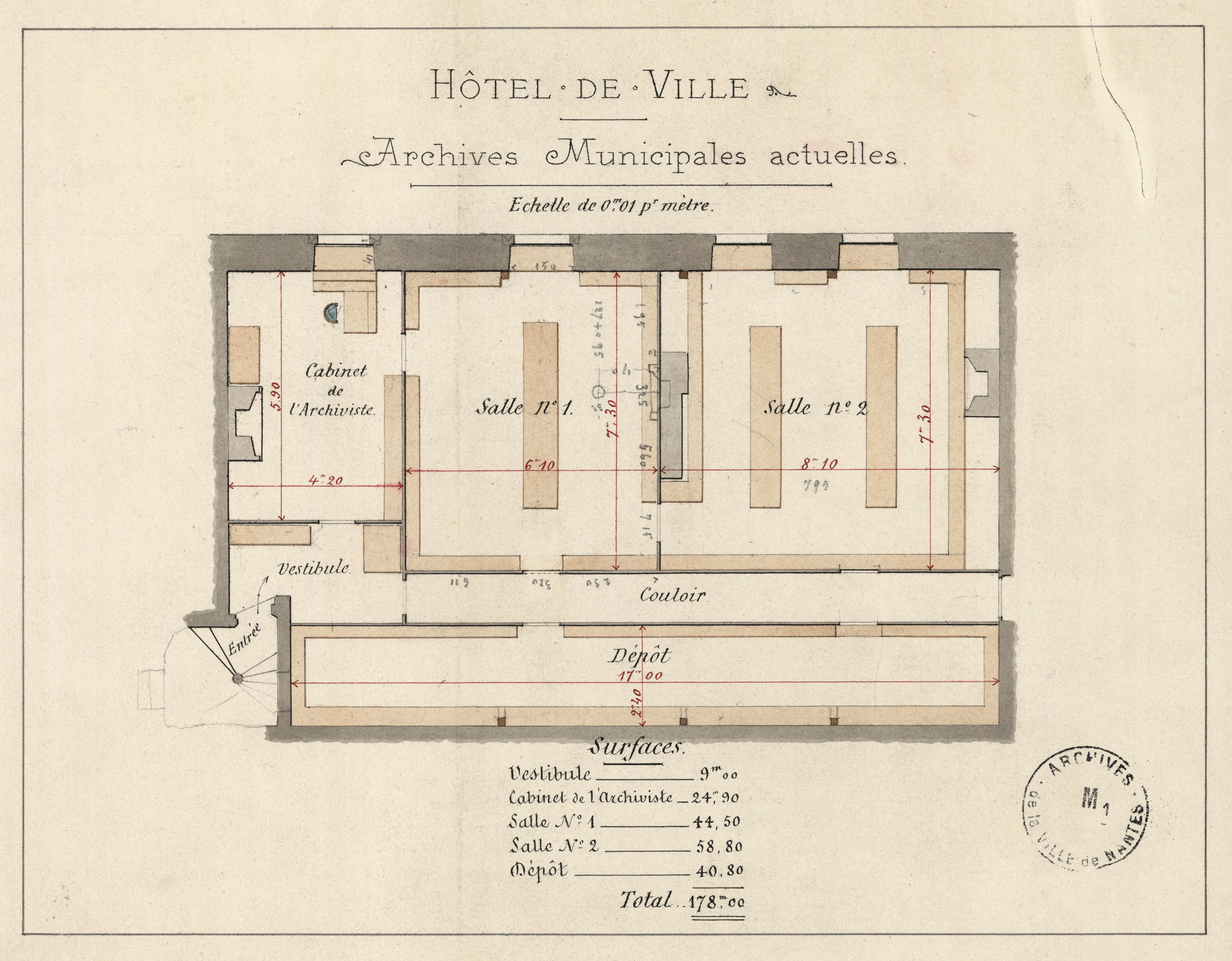 Plan des Archives municipales de l'Hôtel de ville (1Fi3059)
