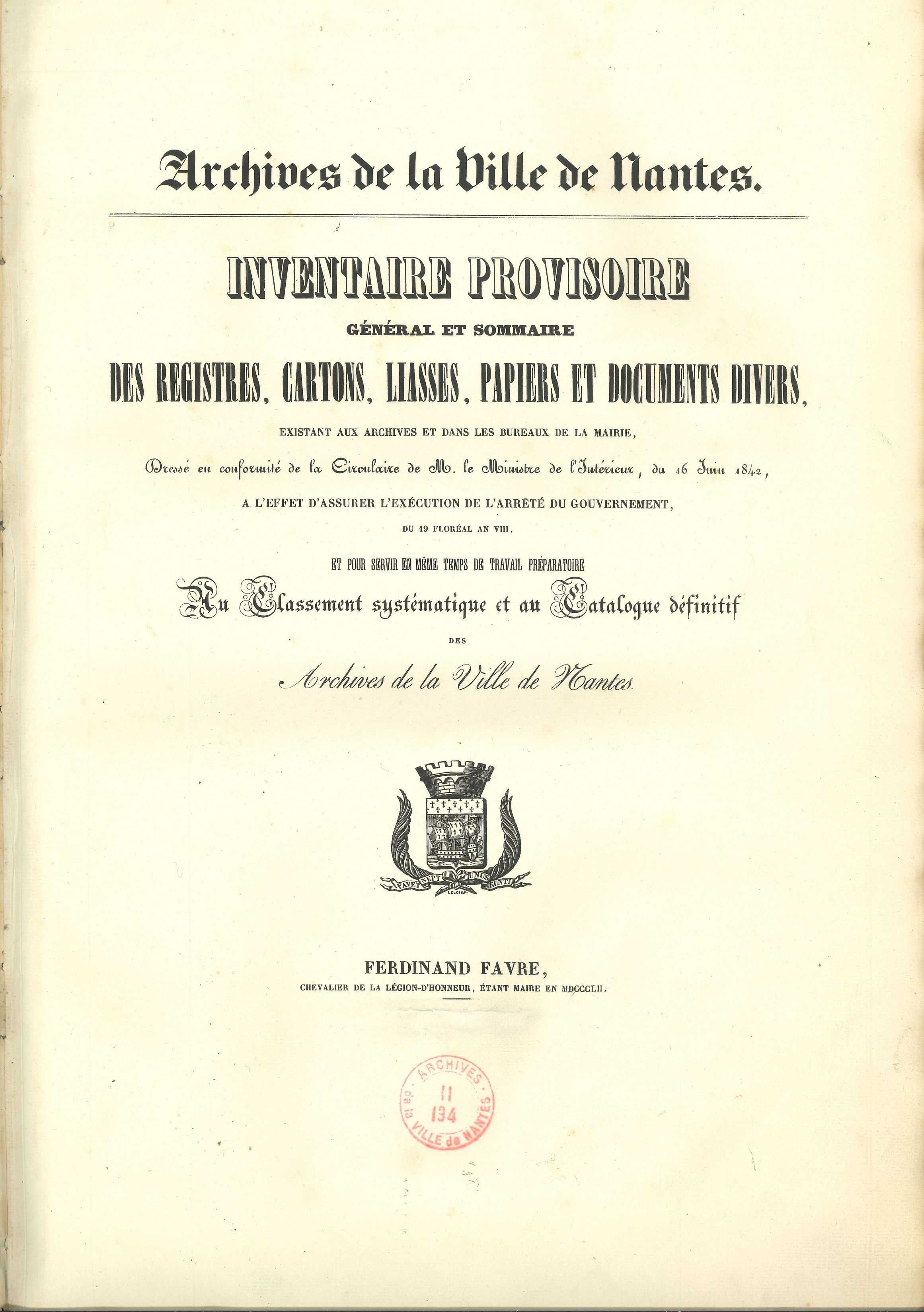 Inventaires des Archives, 1853-1858 (II194)