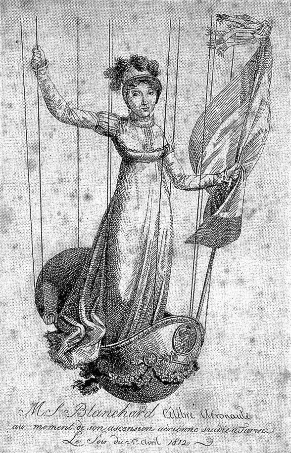 Eau-forte représentant Sophie Blanchard lors de son ascension à Turin le 26 avril 1812 (BnF)