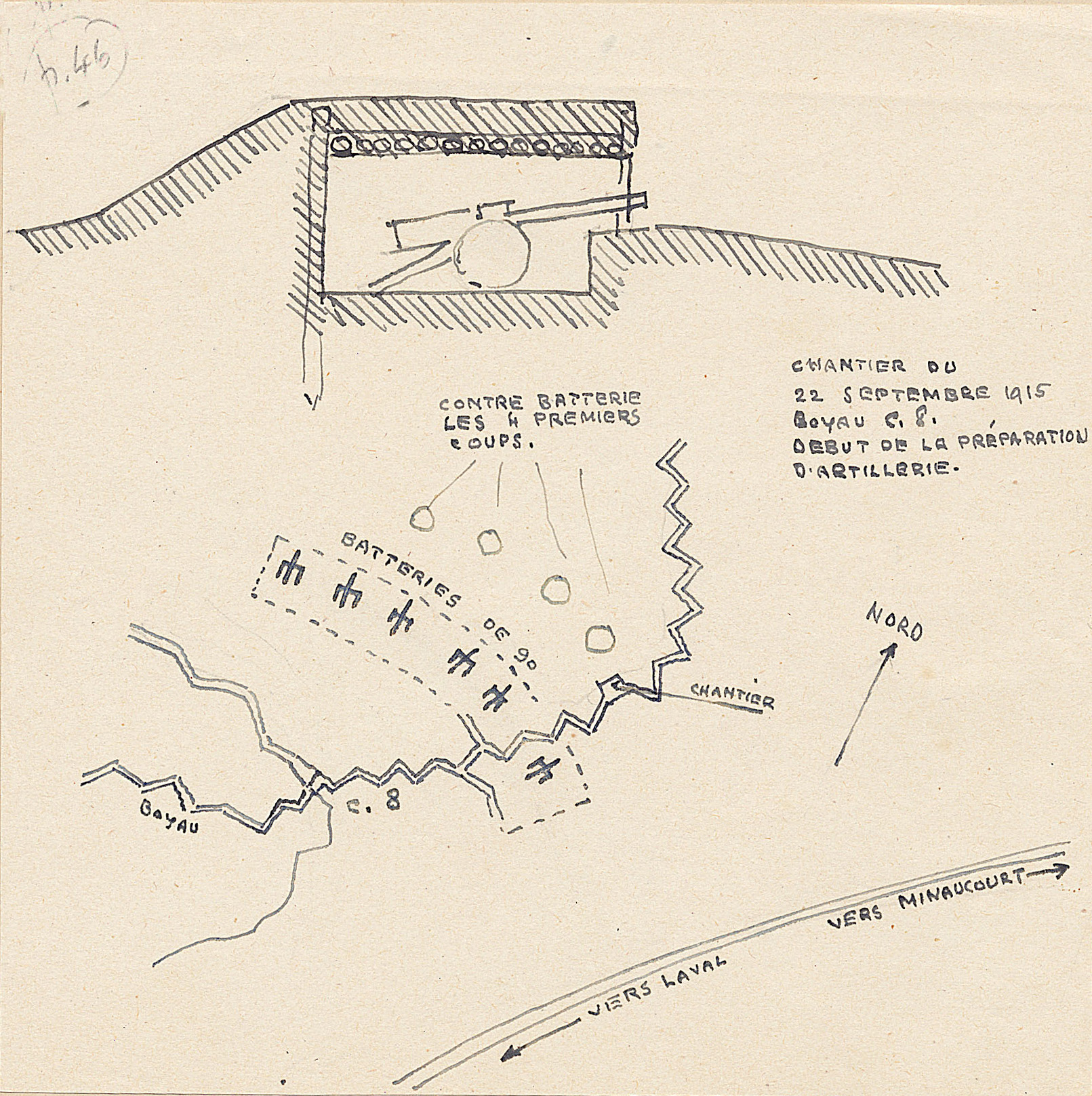 Dessin du boyau C8 au chantier duquel le soldat Digo travaille en septembre 1915 (12Z88)