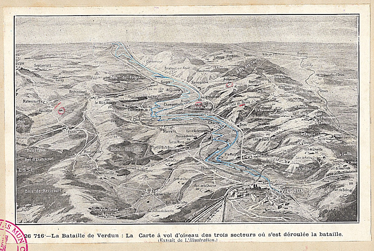 Carte de la bataille de Verdun, extraite par Maurice Digo du journal L'Illustration (12Z88)