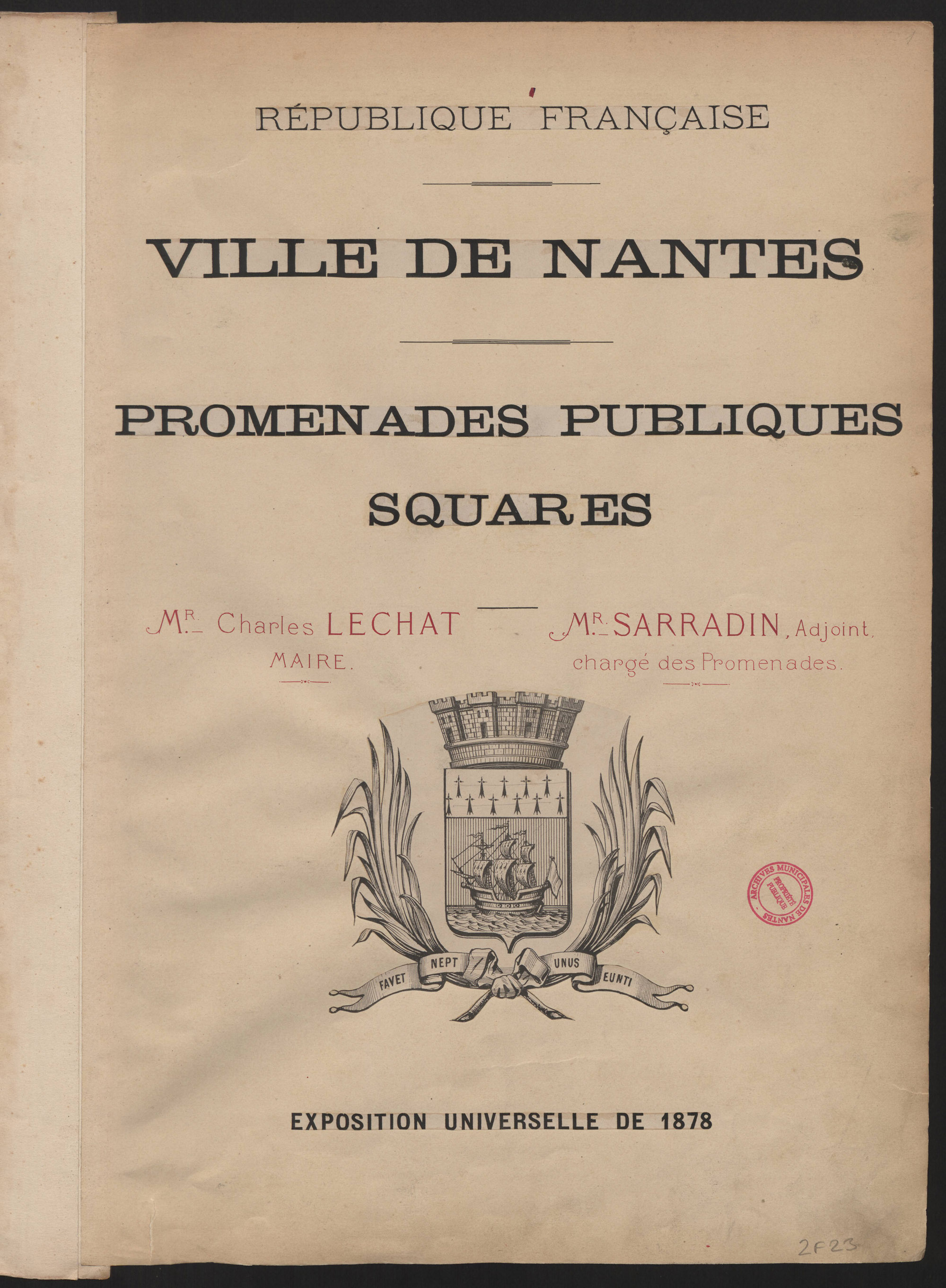 Extraits de l'atlas présentant les promenades et squares de la ville de Nantes (2F23)