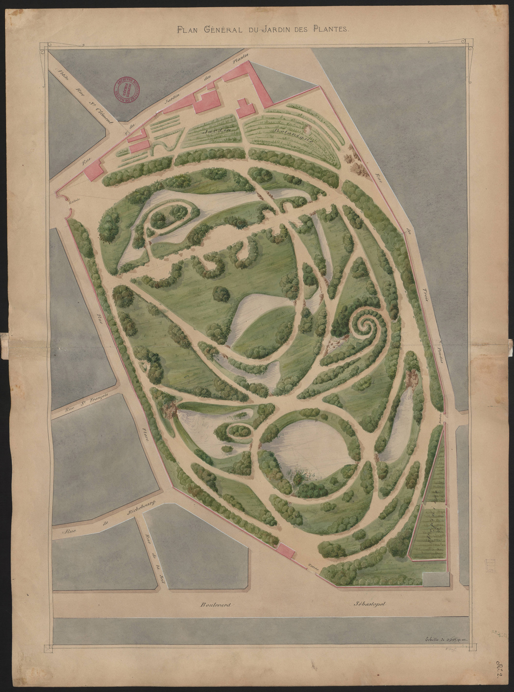 Extraits de l'atlas présentant les promenades et squares de la ville de Nantes (2F23)