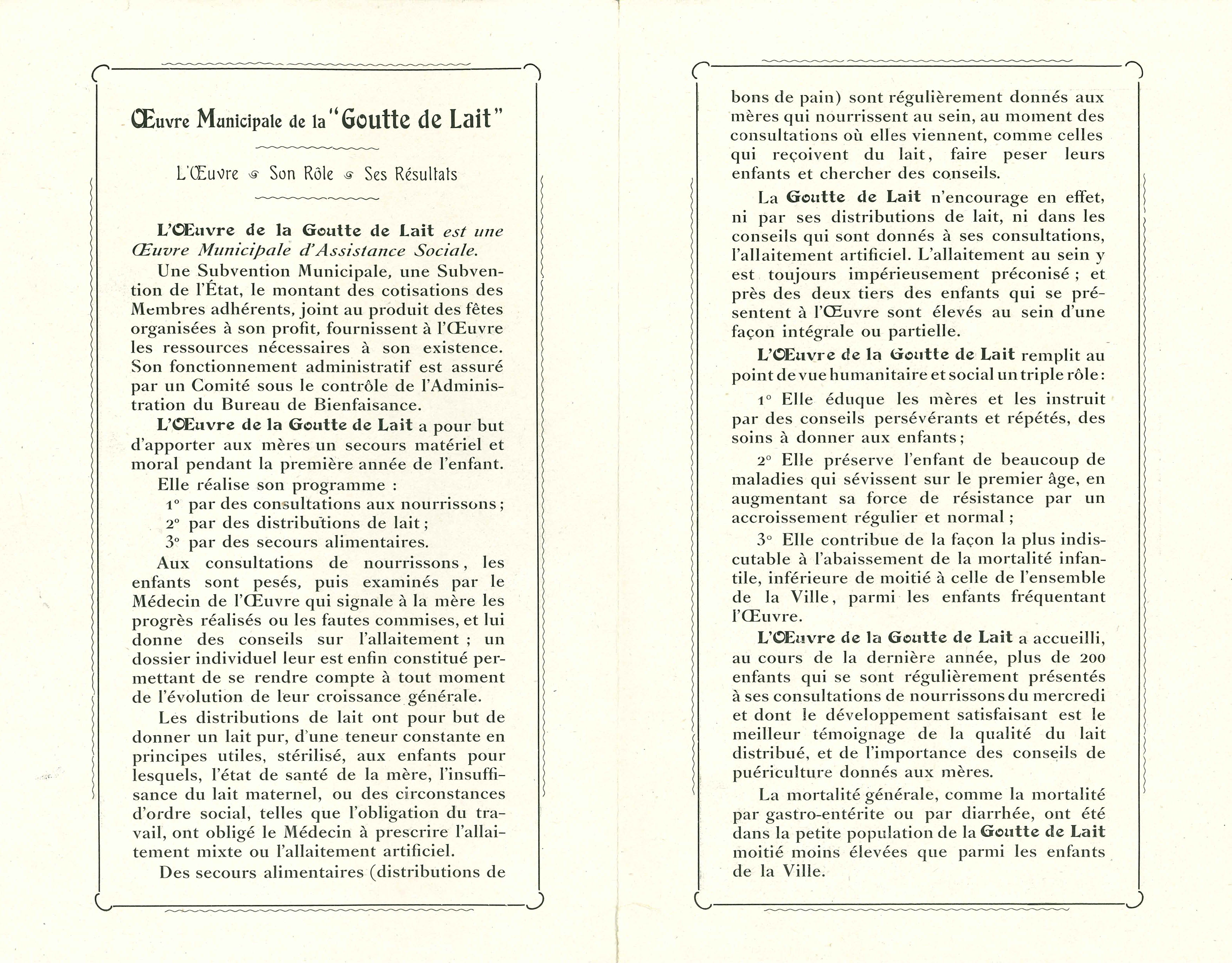 Dépliant présentant l'oeuvre de la Goutte de Lait, pages intérieures (Q2C3D11)
