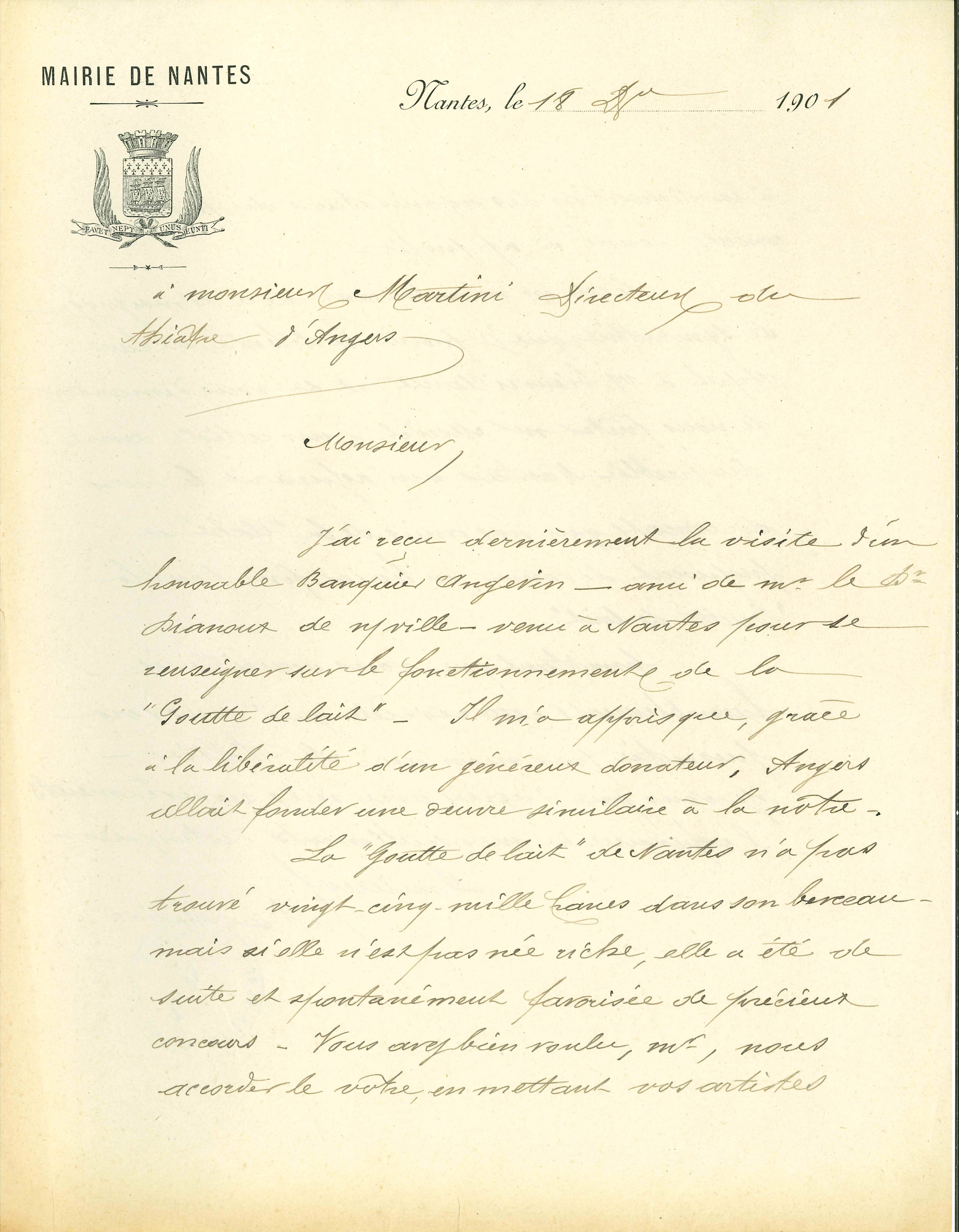 Lettre d'Alfred Poulain sollicitant le concours d'un chanteur à M. Martini, directeur du théâtre d'Angers, en 1901, recto (Q2C3D11)