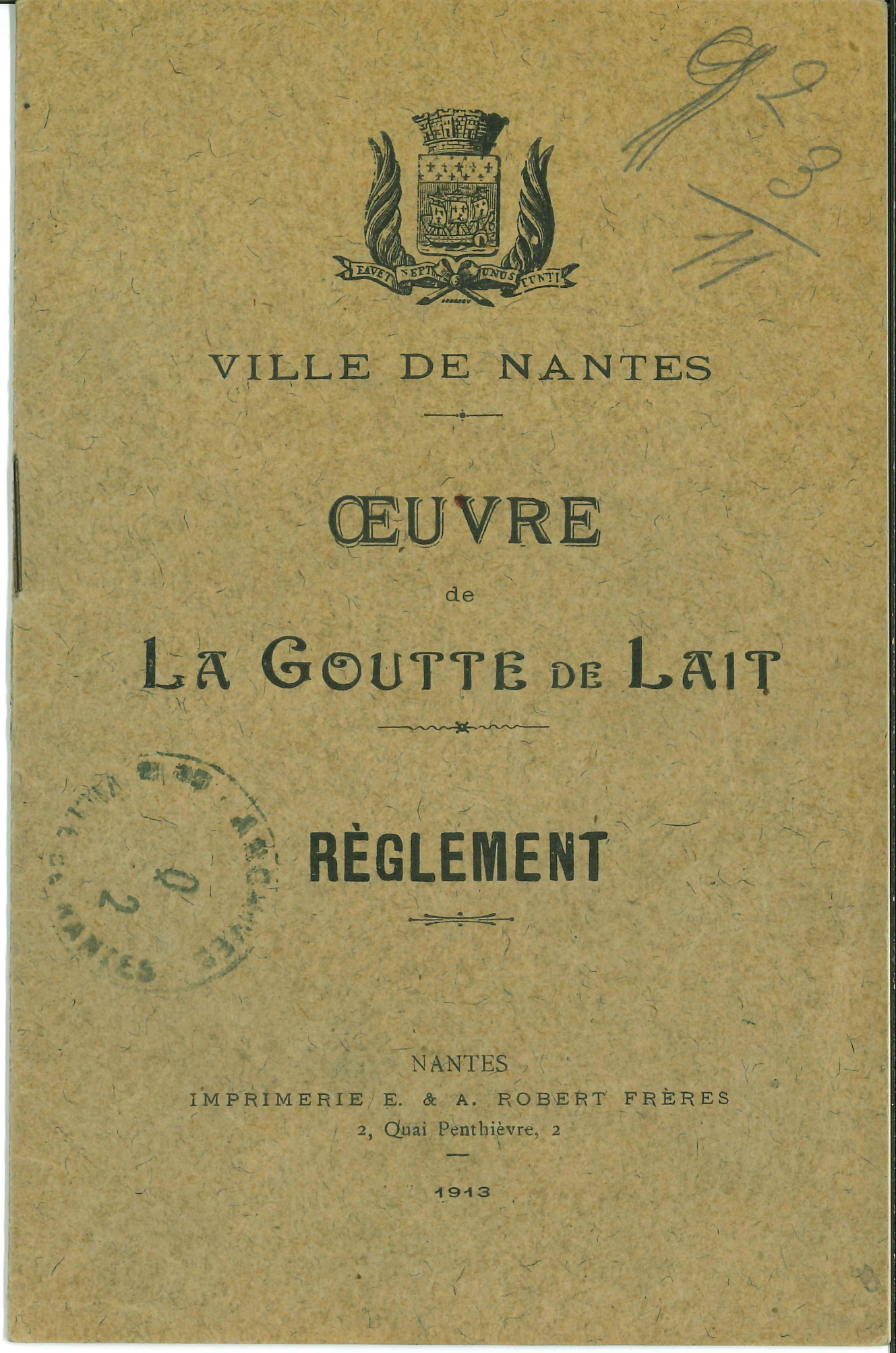 Règlement de la Goutte de Lait, édité en 1913 (Q2C3D11)