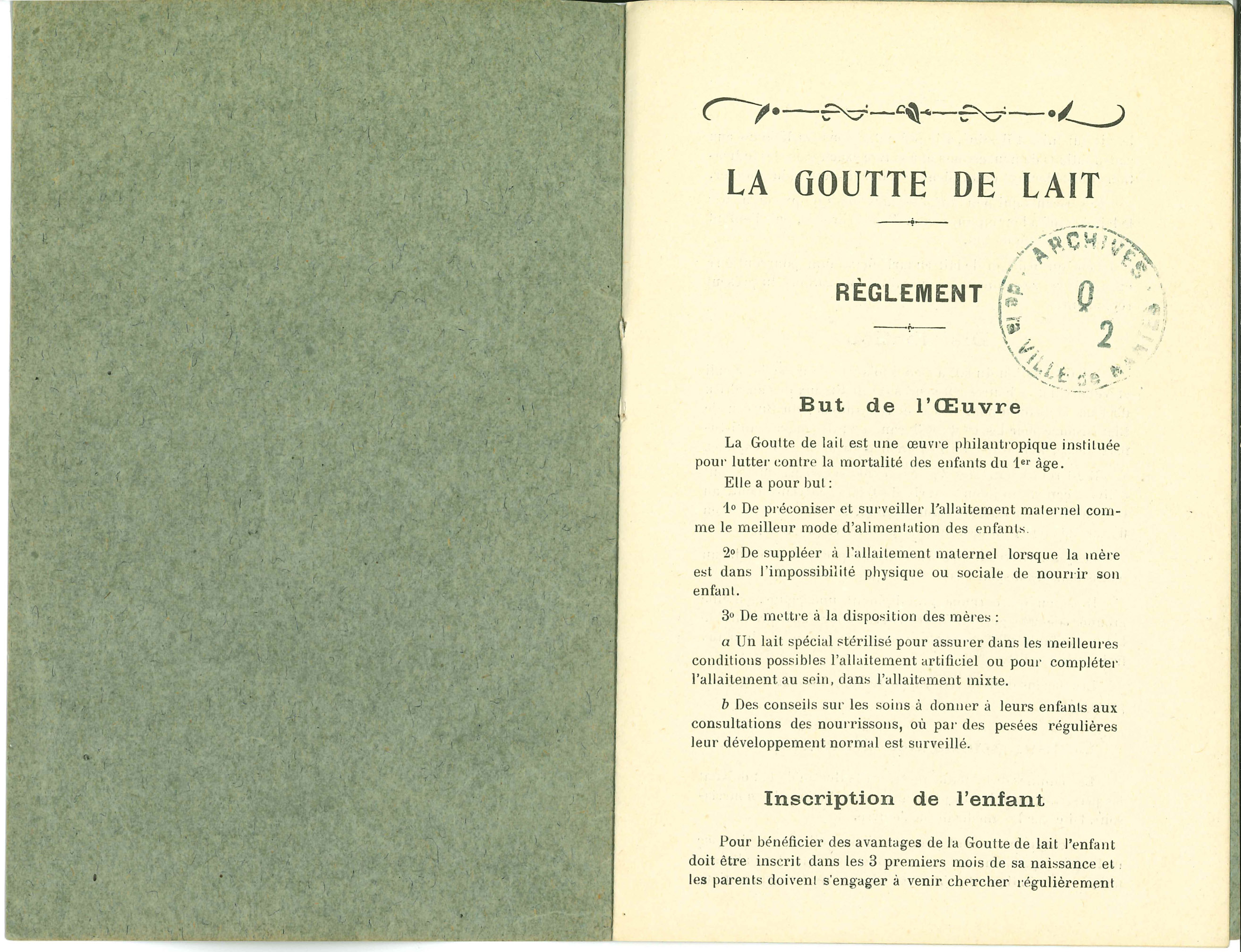 Règlement de la Goutte de Lait, édité en 1913 (Q2C3D11)