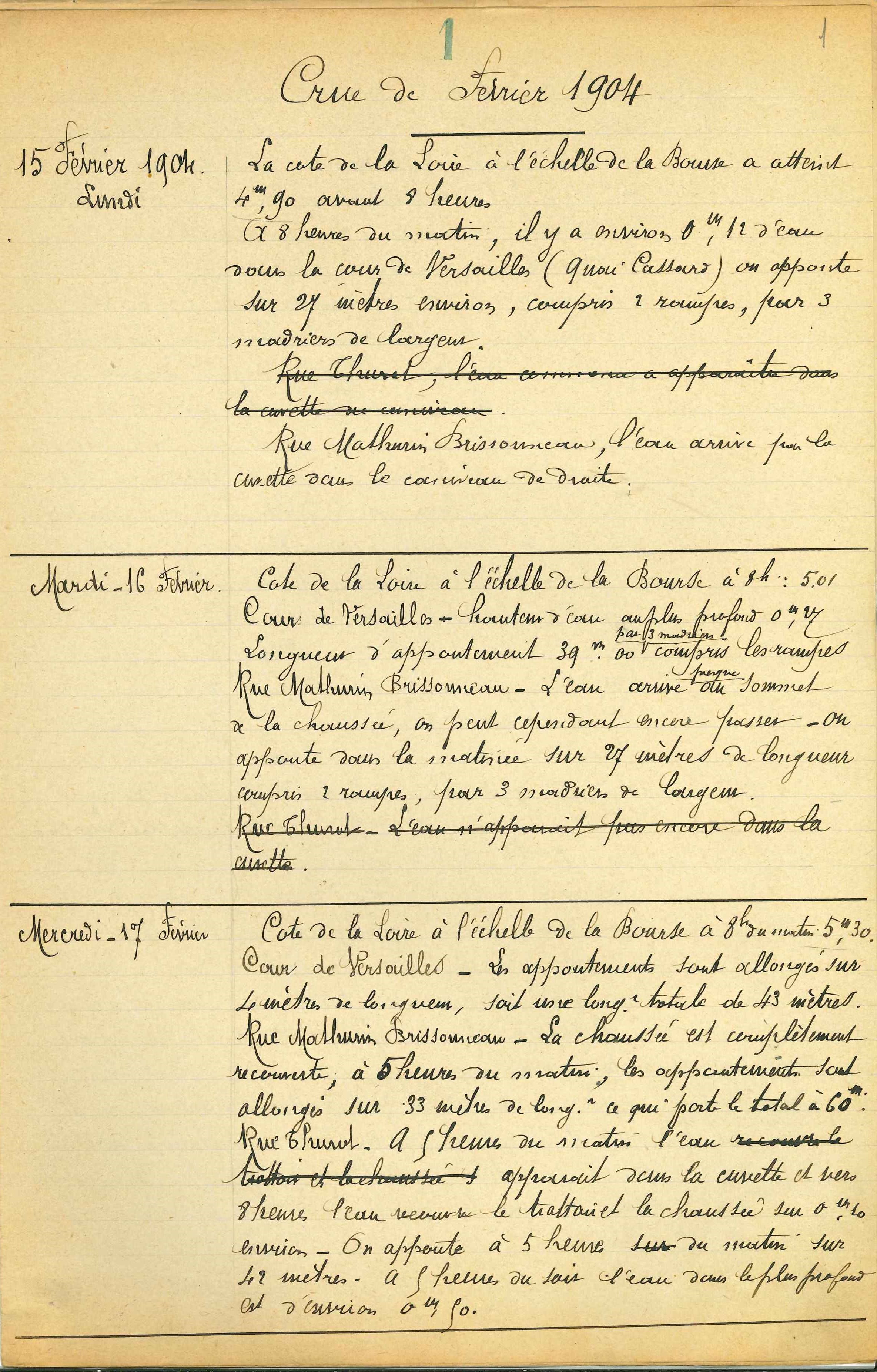 Page extraite du rapport du commissaire-voyer du 1er arrondissement de voirie sur la crue de février 1904 (1298W12)