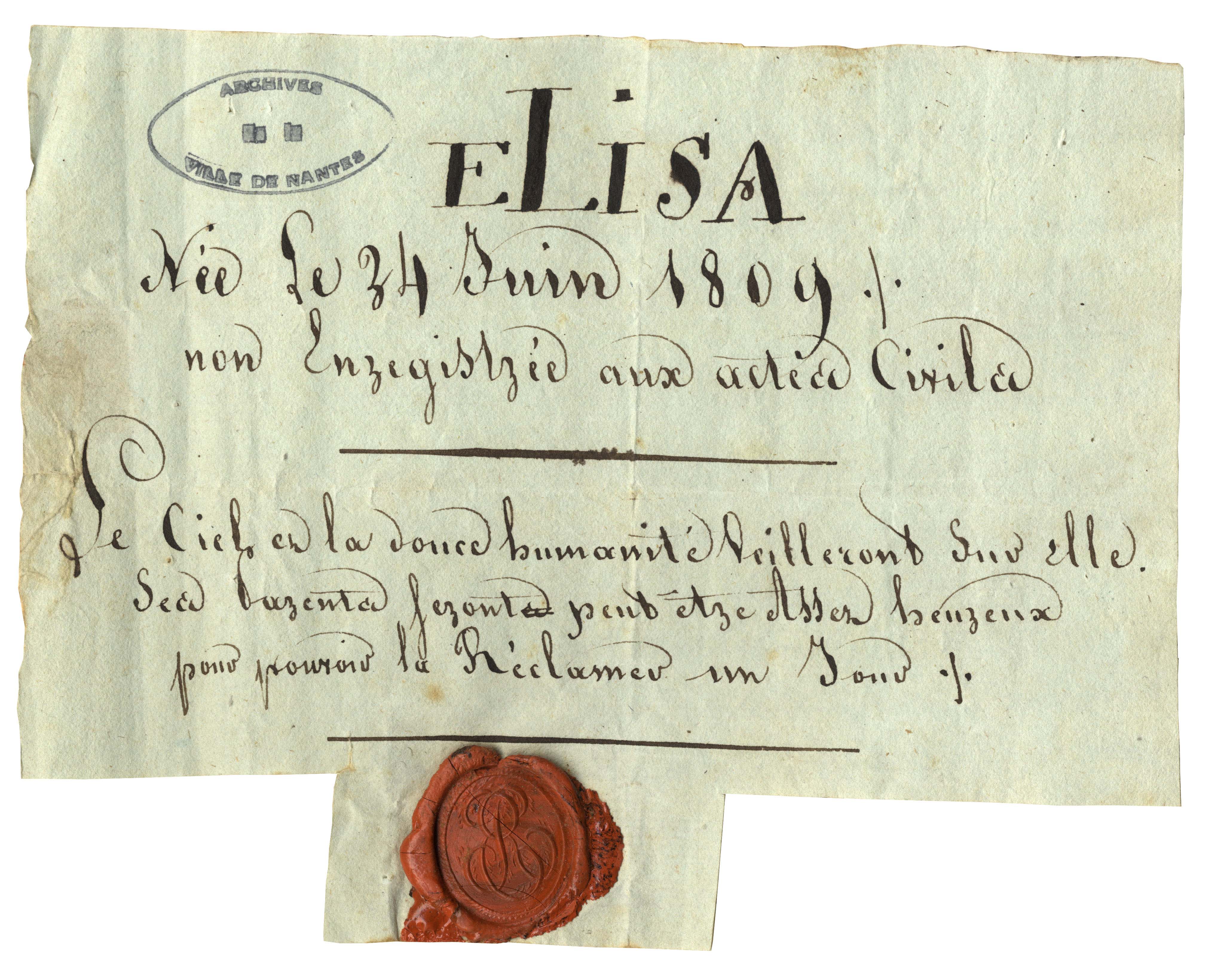 Billet d'abandon d'Élisa Mercoeur (2E4/123)