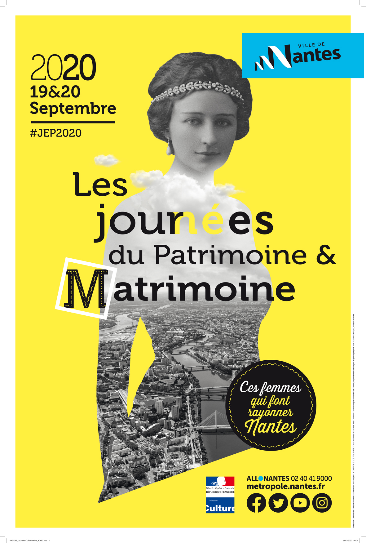 Affiche des Journées du patrimoine et du matrimoine de Nantes en 2020, mettant à l'honneur une photographie de Geneviève Vix (crédit photo : Bibliothèque nationale de France)