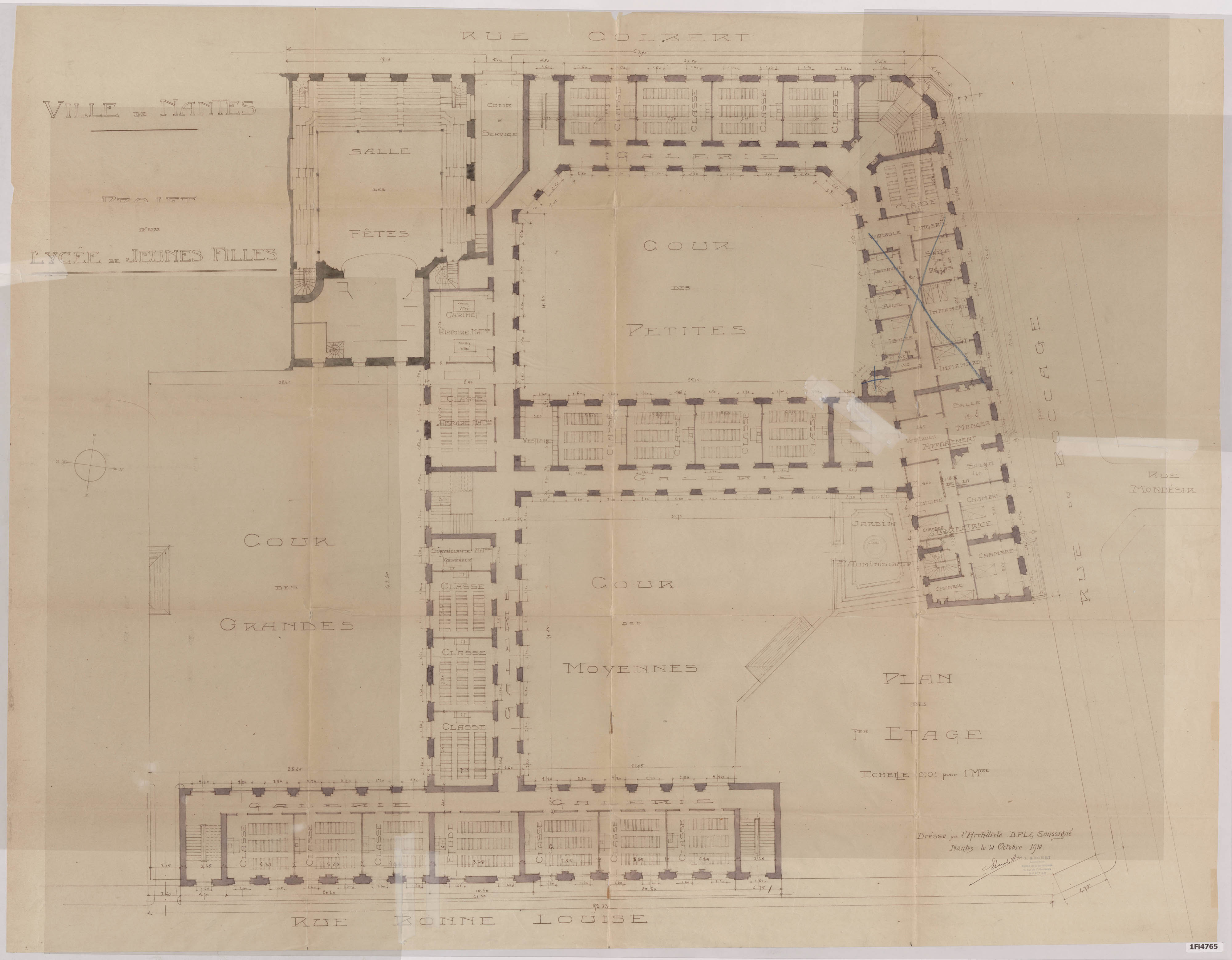 Plan du 1er étage du lycée de jeunes filles, 1910 (1Fi4765)