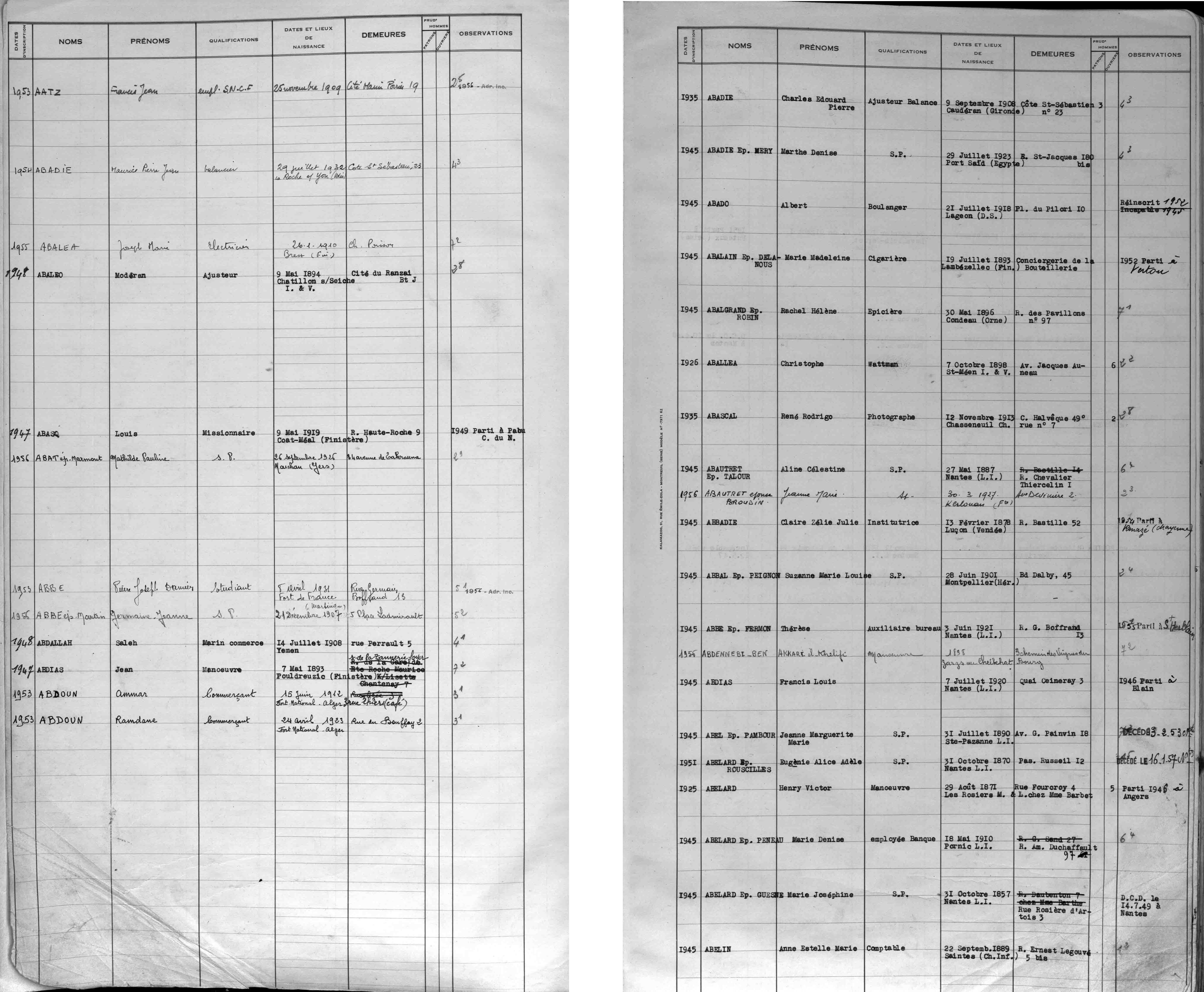 Extrait de la première liste électorale mixte de 1945 (1176W1)