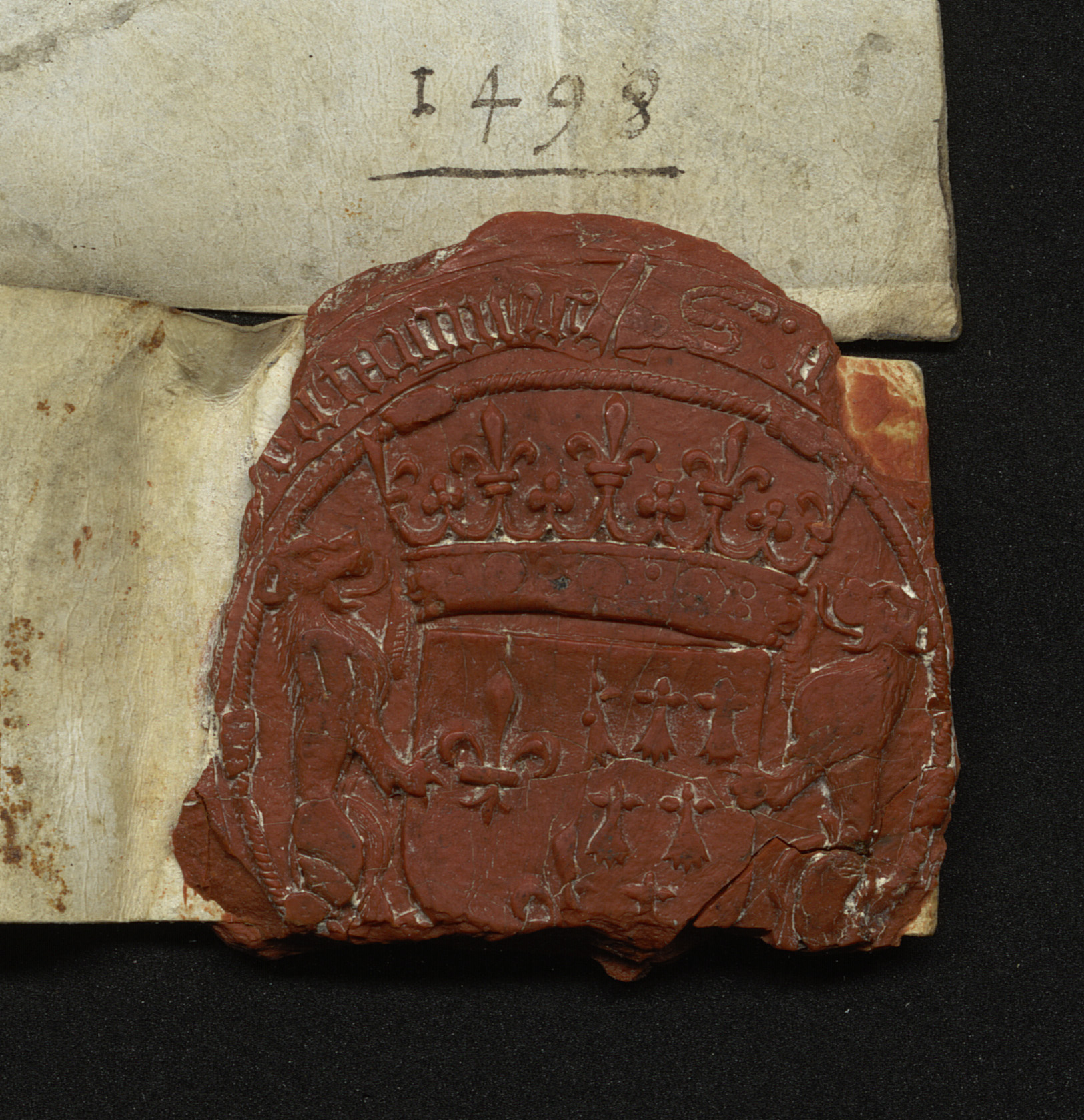 Lettres patentes d'Anne de Bretagne confirmant les privilèges de la ville de Nantes, novembre 1498 (AA4/20, zoom sceau)