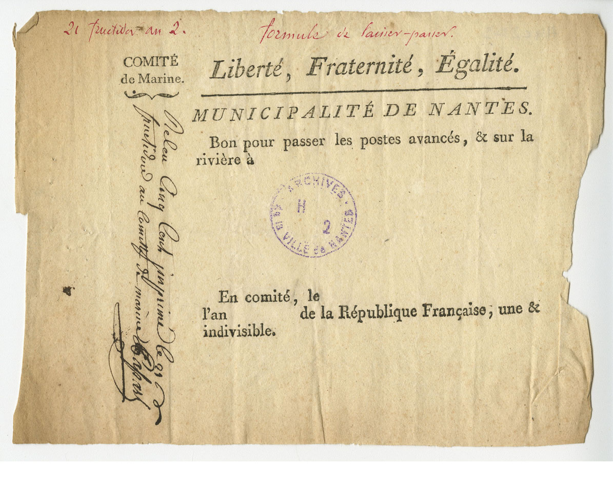 Laissez-passer accordé par la municipalité de Nantes, le 7 septembre 1794 (H4C2D3)