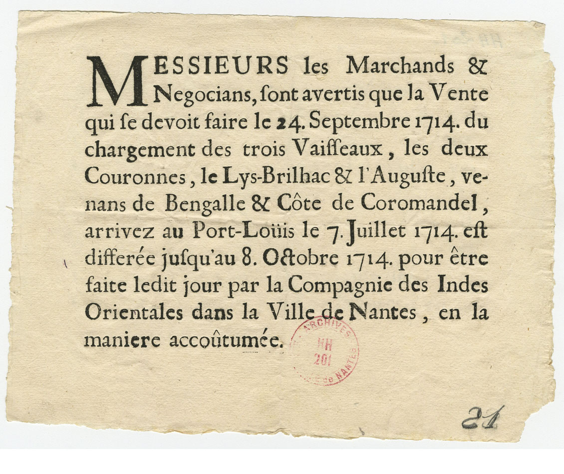 Ventes de la Compagnie des Indes, 1714 (HH201)