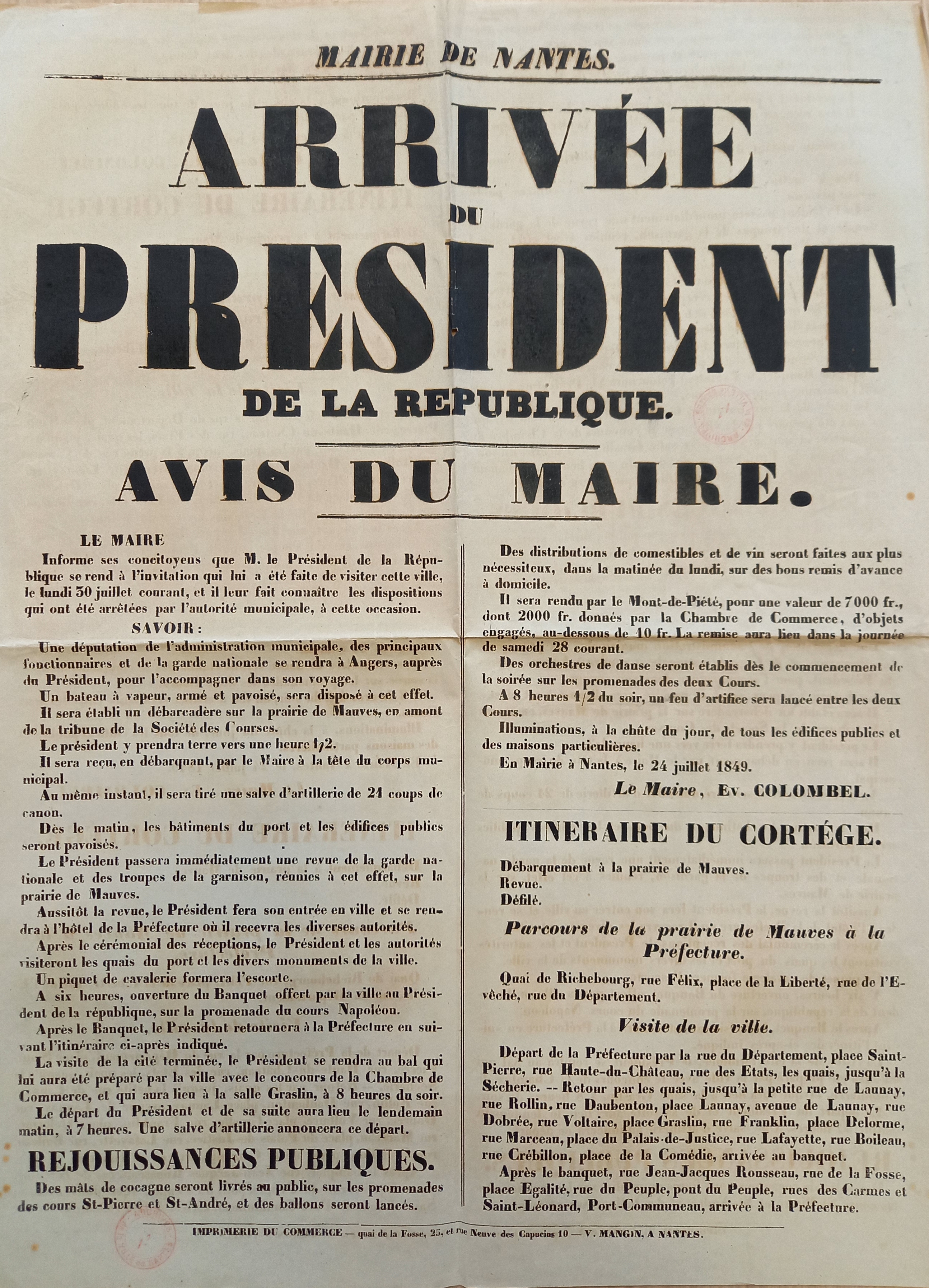 Affiche annonçant le déroulé de la visite du président et les festivités organisées par la Ville (1I206)