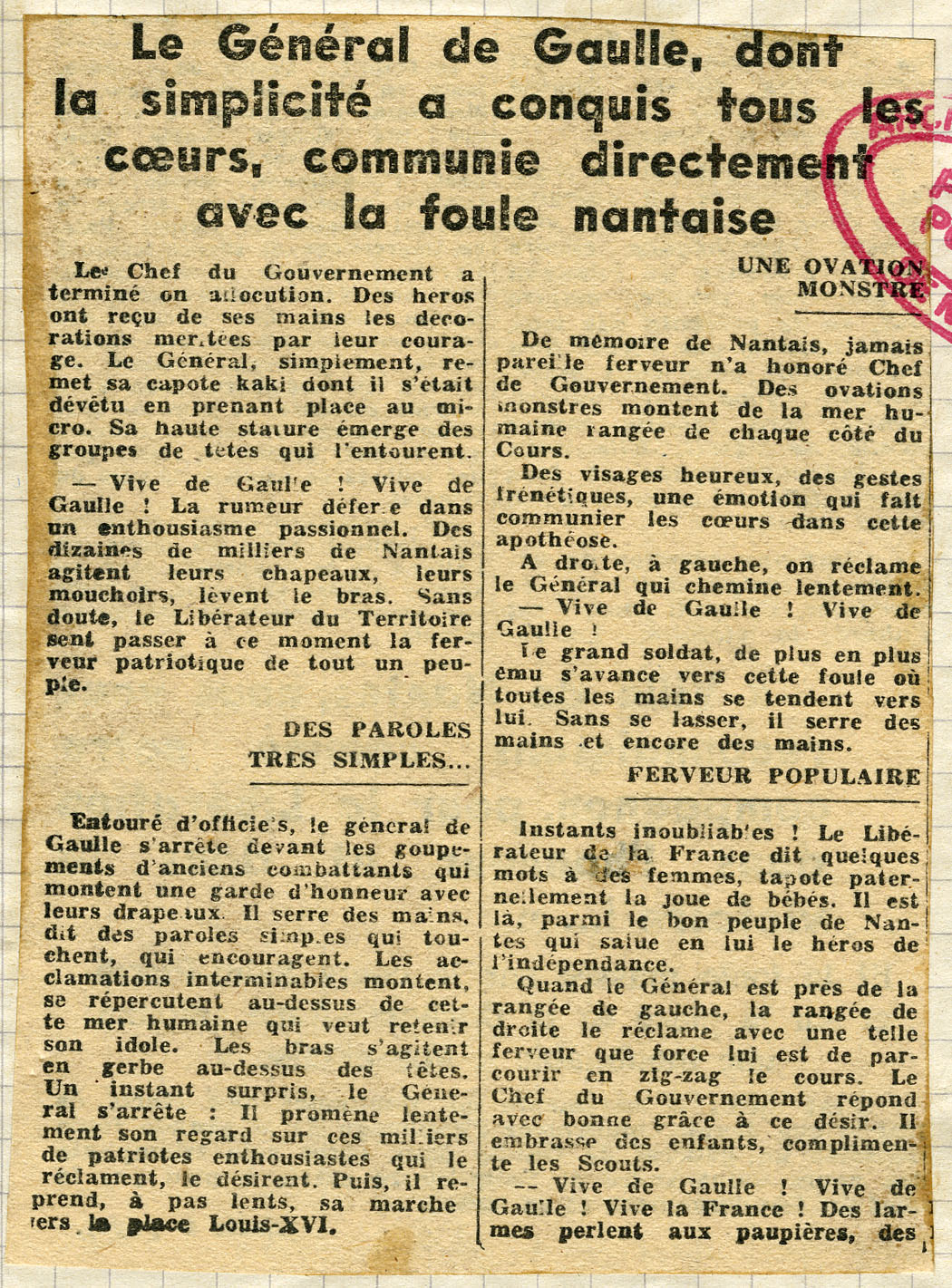 Article du journal La Résistance de l'Ouest de janvier 1945 (1134W14)
