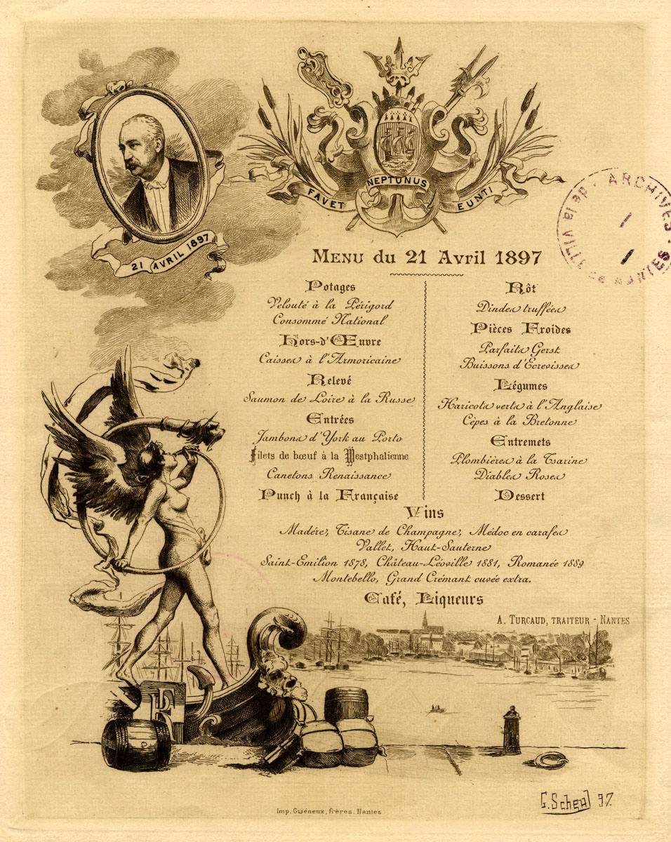 Menu du banquet donné par la Ville de Nantes en l'honneur de Félix Faure le 21 avril 1897 (I1C18D4)