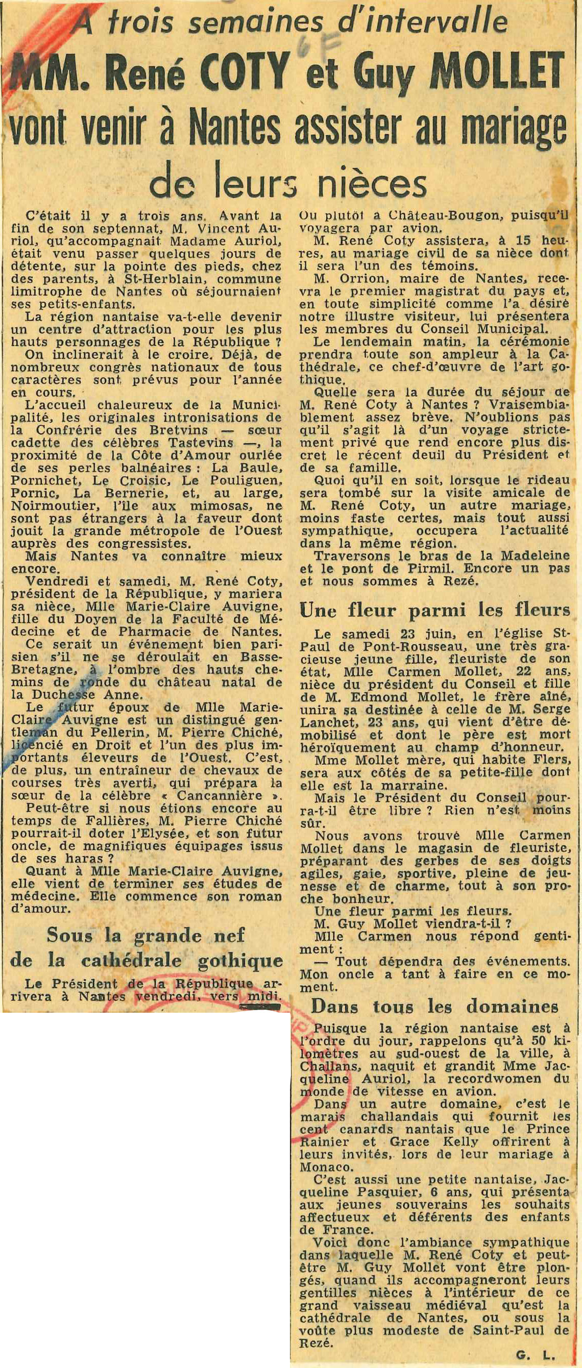 Article paru dans l'édition du 31 mai 1956 de Ouest-France (1136W3)