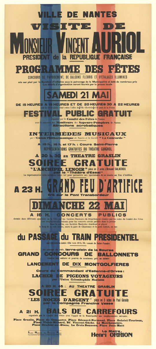 Affiche annonçant les festivités organisées la veille de l'arrivée du président, le samedi 21 mai (6Fi9281)