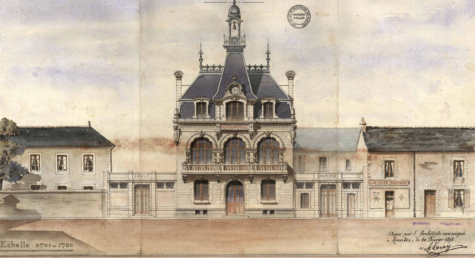 Les plans de la mairie de Doulon, symbole de l'indépendance de la commune en 1900