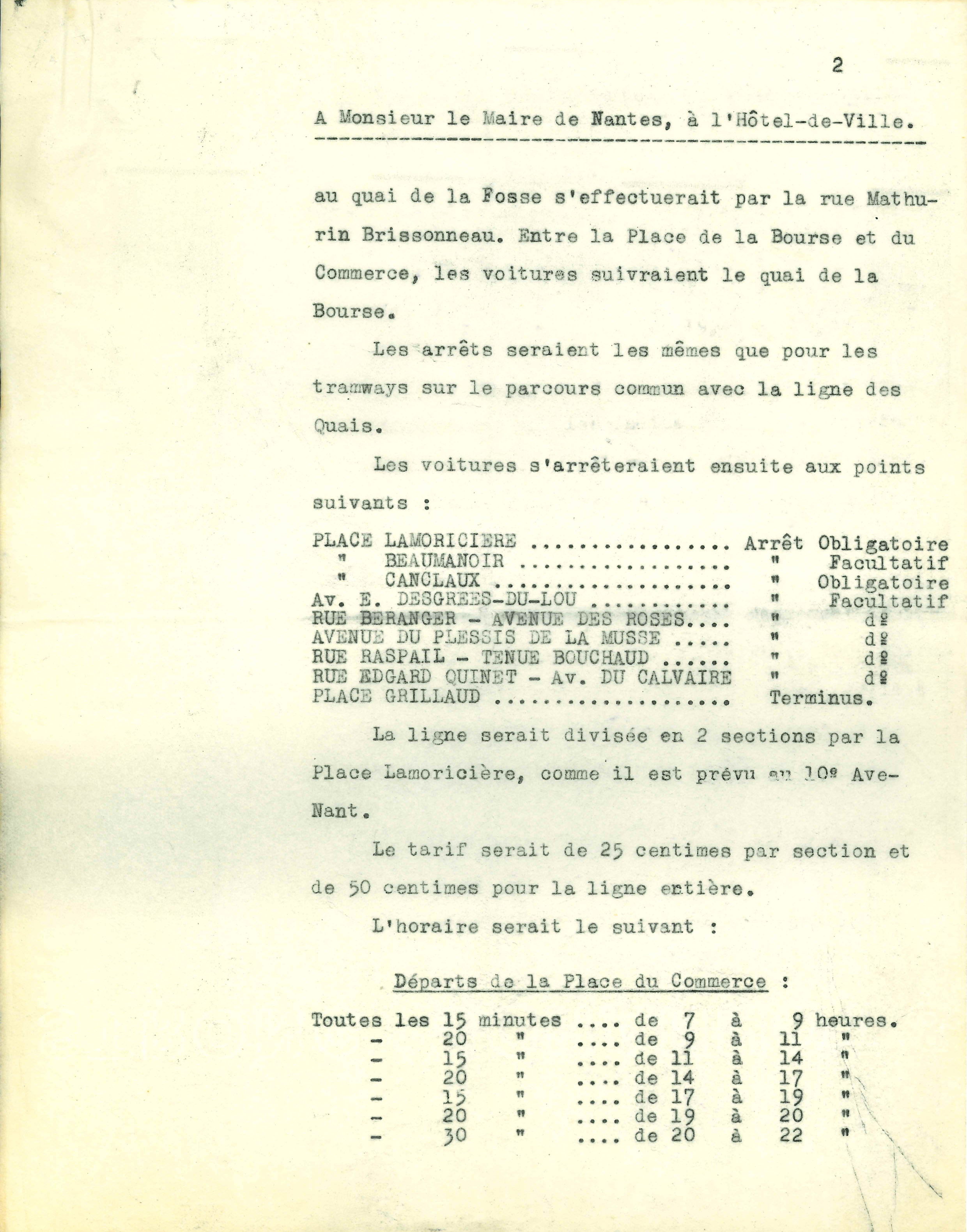 Courrier de Paul Weiler, directeur général de la Compagnie des tramways de Nantes, adressé à Paul Bellamy, député-maire de Nantes, le 27 octobre 1924 (O2)