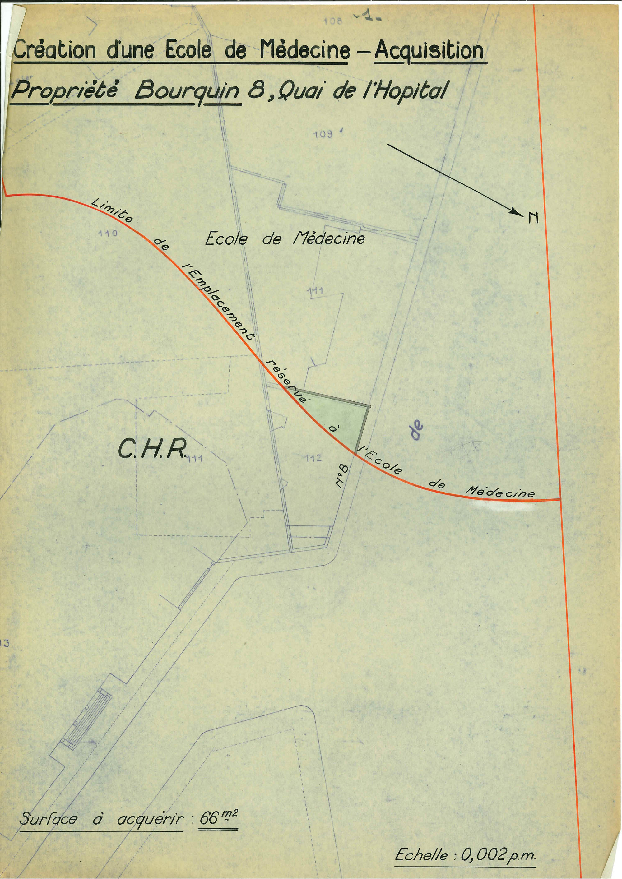 Plan de l'acquisition de l'immeuble du n°8 quai de l'Hôpital pour la création d'une École de médecine (40W158)