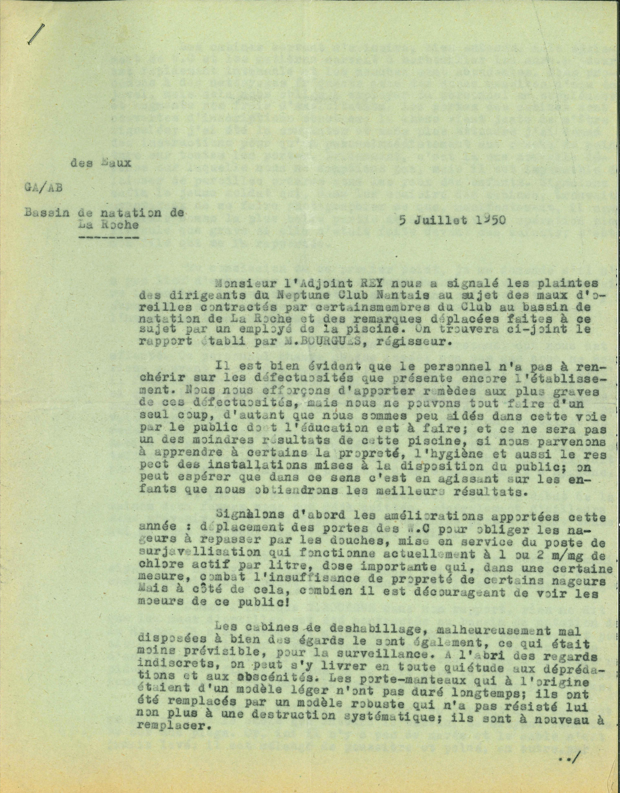 Courrier du directeur du Service des Eaux