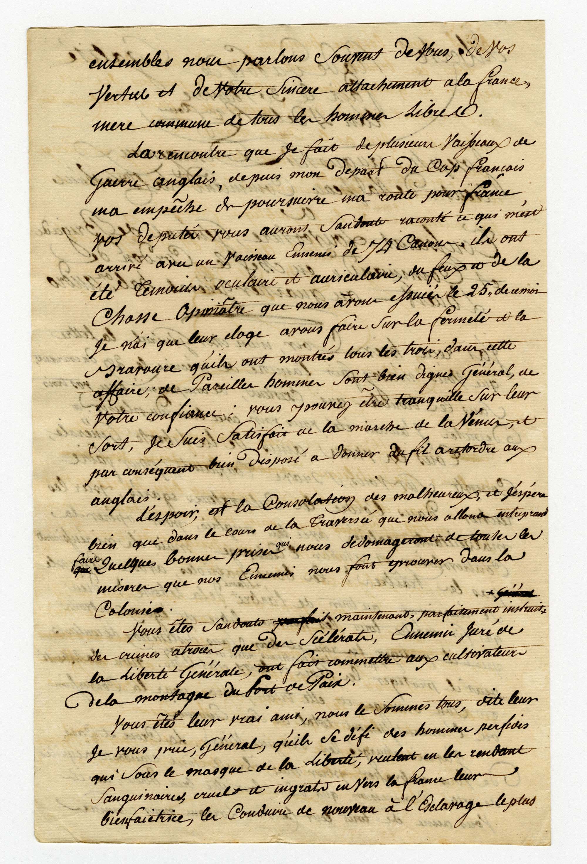 Brouillon de la lettre de Joseph-Augustin Desagenaux à Toussaint Louverture, le 19 février 1796, page 2/3 (104Z8)