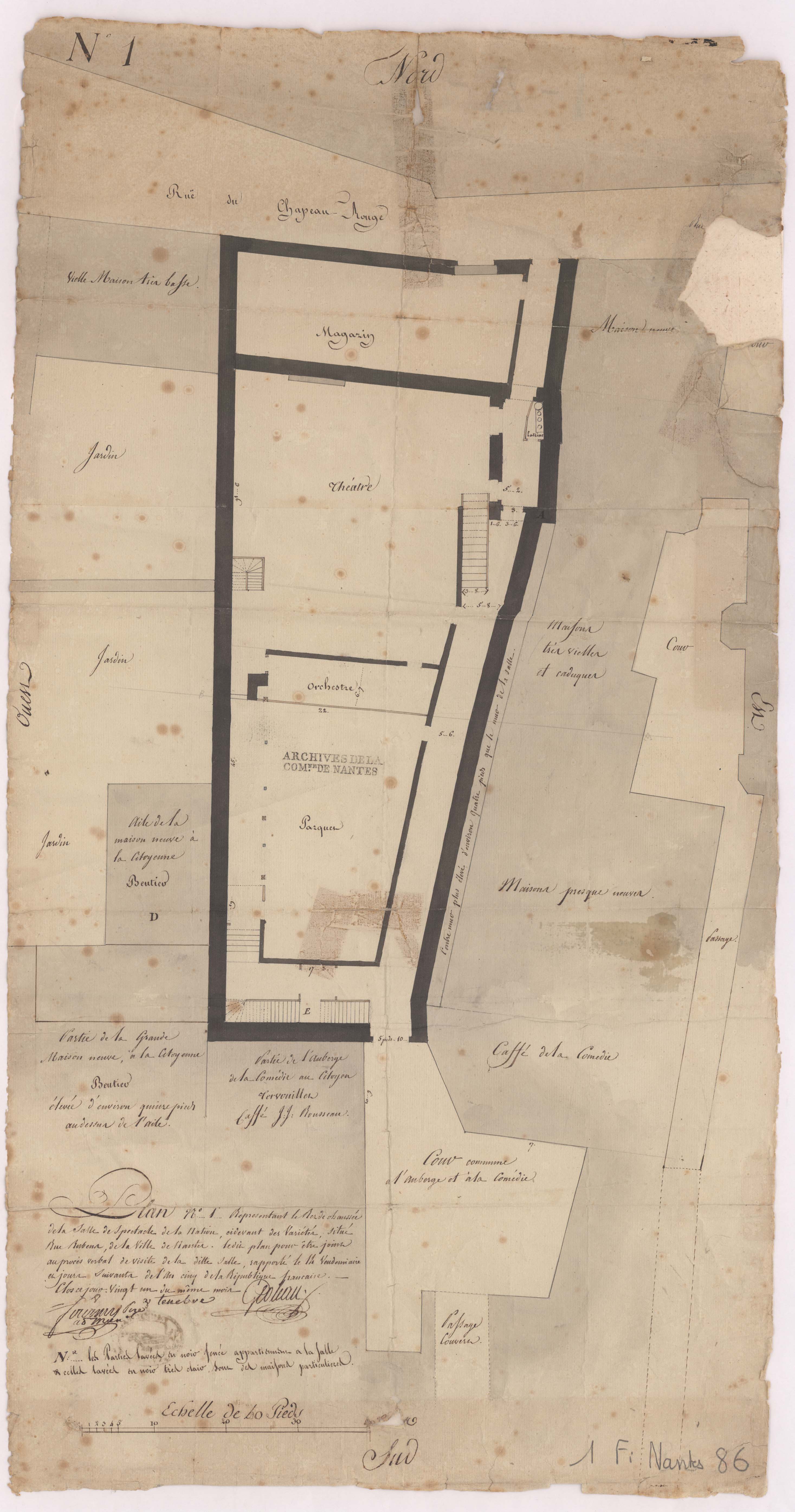 Théâtre des Variétés, plan du rez-de-chaussée, 1796. 1Fi86. 