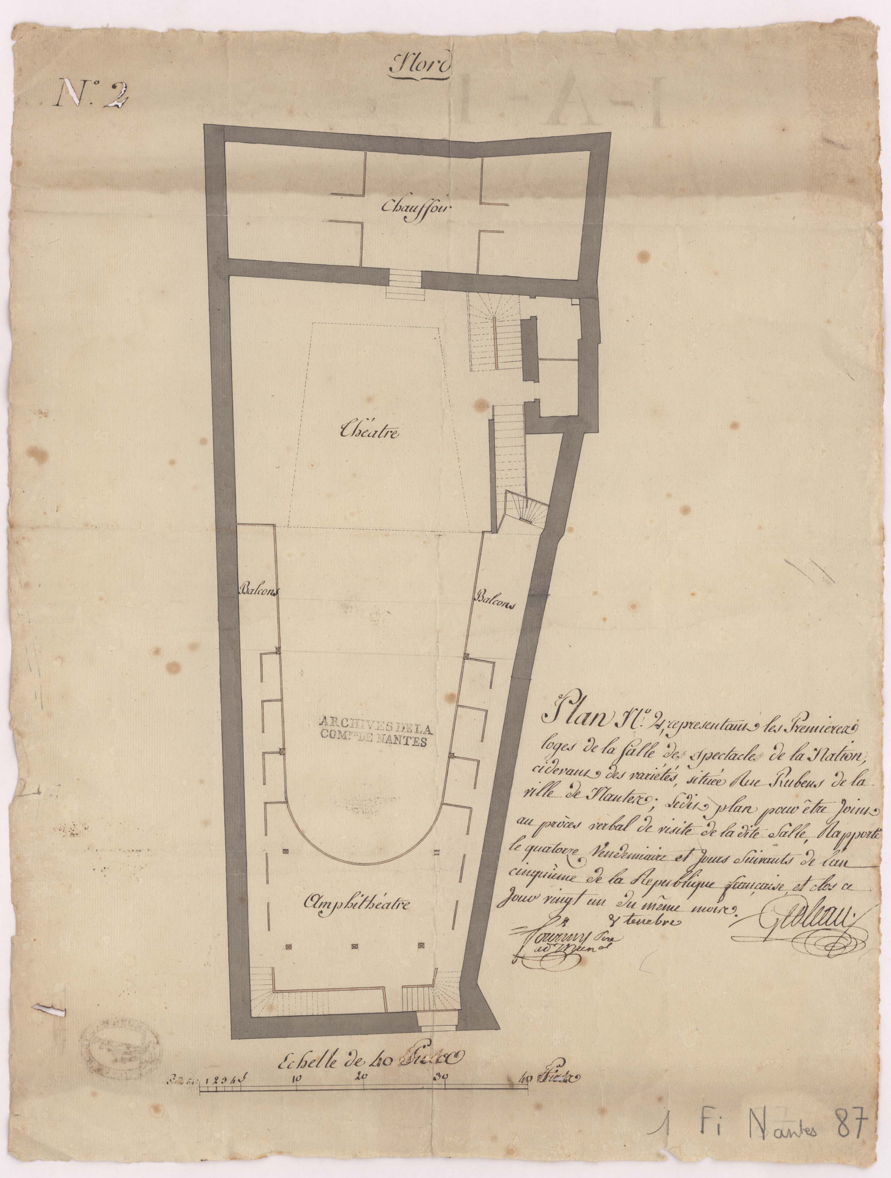 Théâtre des Variétés, plan des premières loges, 1796. 1Fi87.