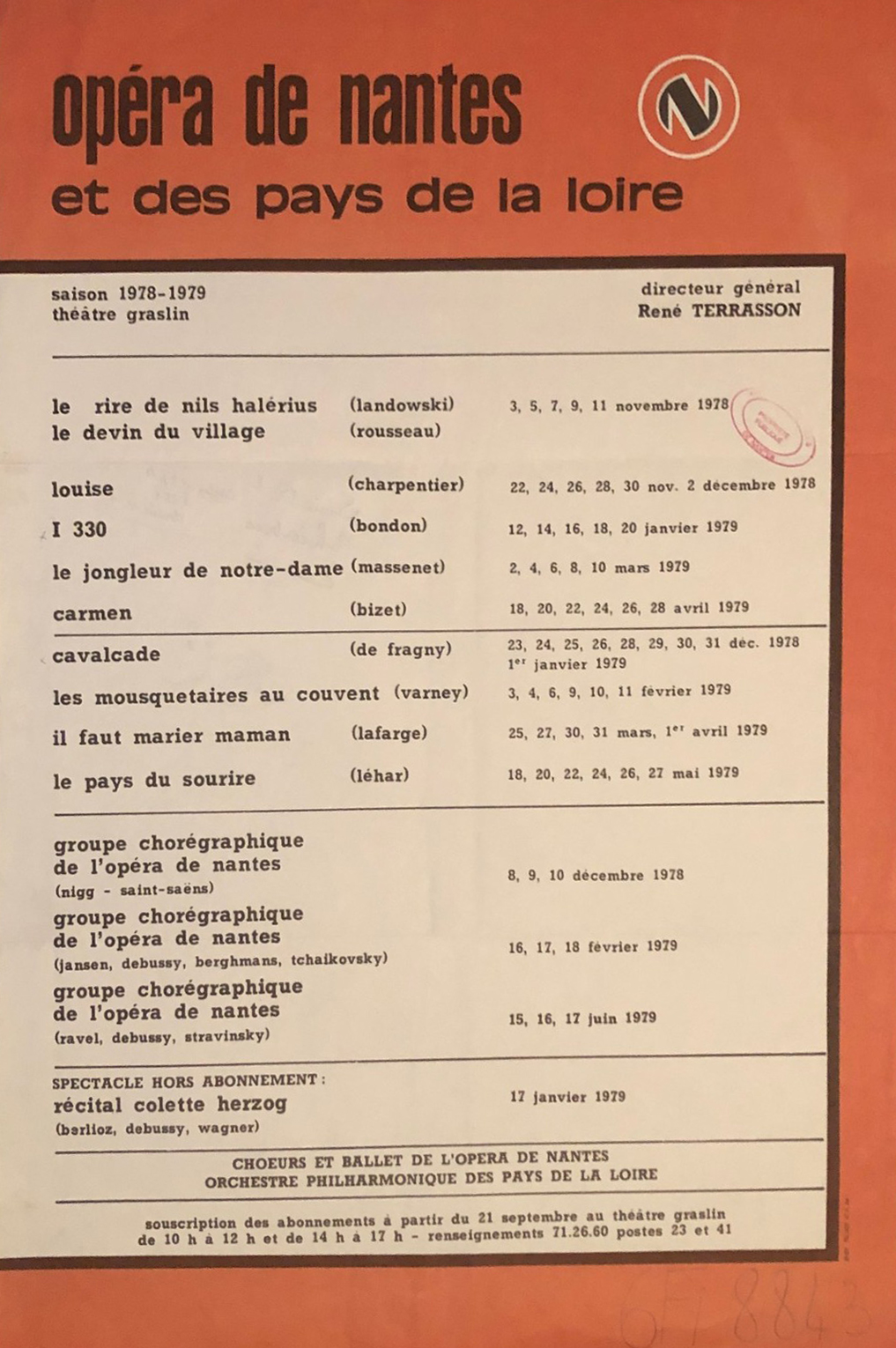 Affiche annonçant la programmation du Théâtre Graslin pour la saison 1978-1979 (6Fi8843)
