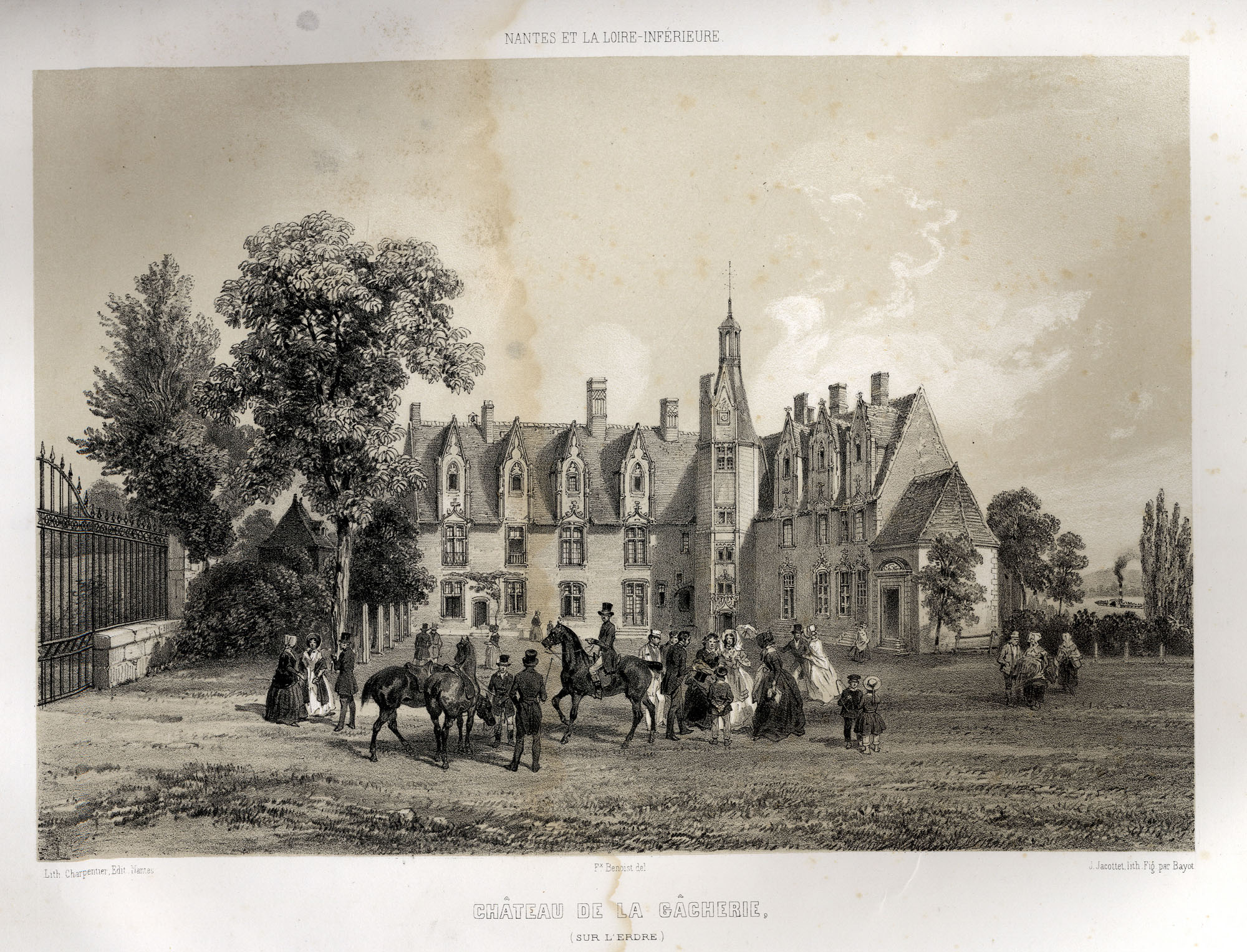 Lithographie représentant le château de la Gâcherie sur l'Erdre, 1850 (2Fi102)