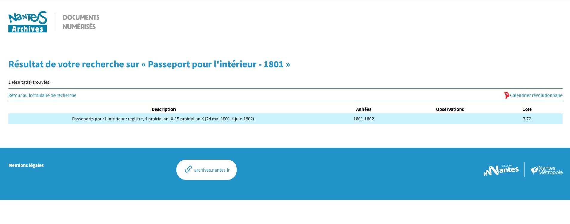 Cliquez sur le registre numérisé recherché 