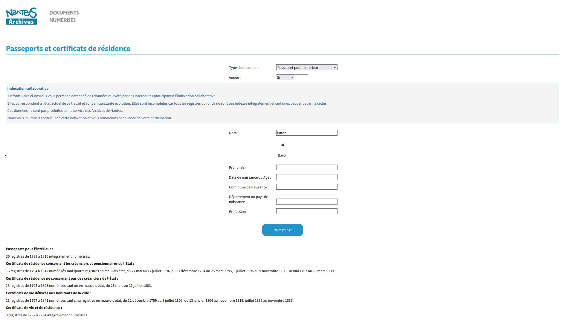 Votre indexation permet maintenant la recherche textuelle pour le passeport ou le certificat retranscrit 