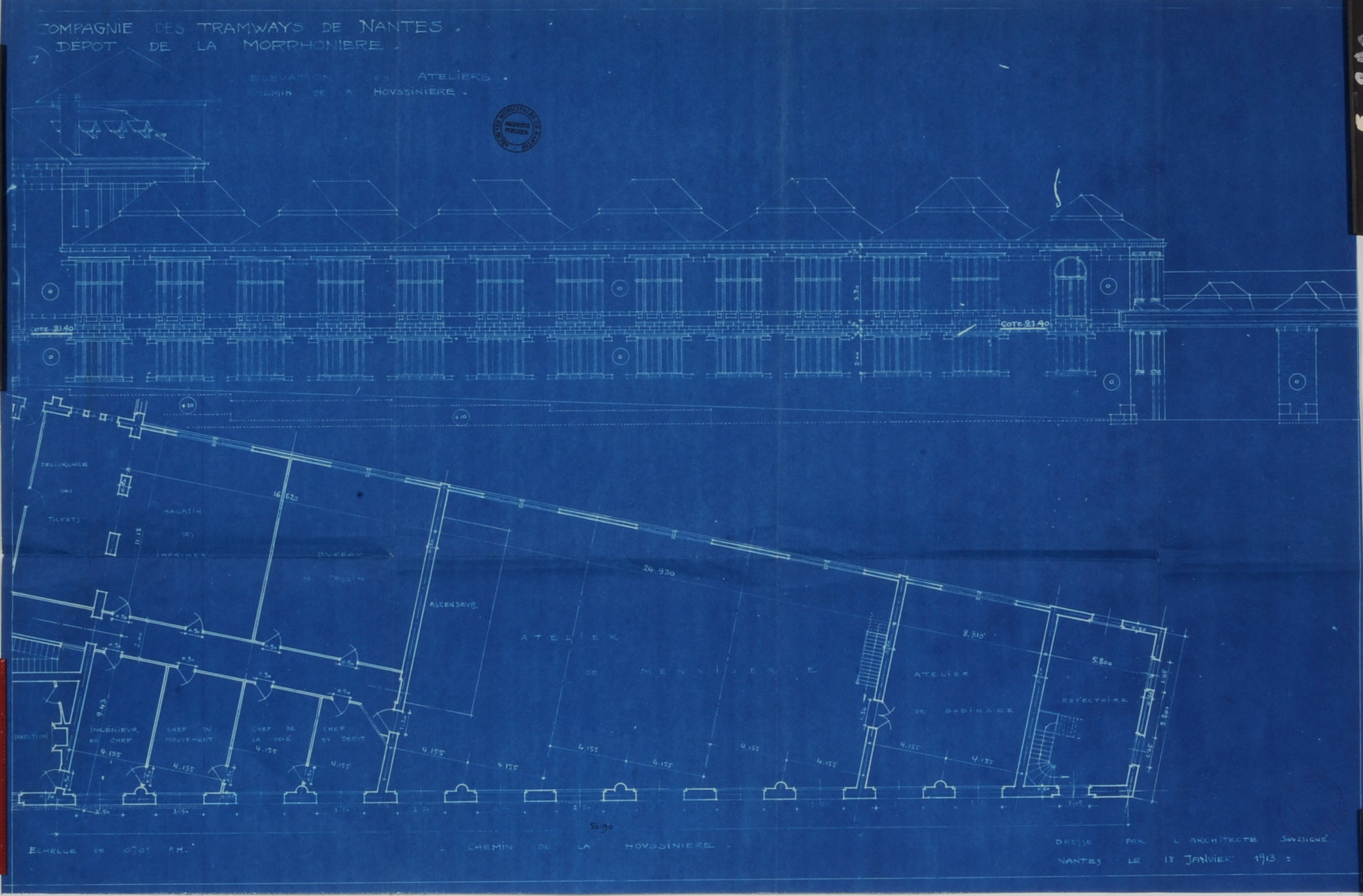 Ateliers du dépôt de la Morrhonnière de la compagnie des tramways de Nantes (1913), 1Fi4754 (cote liée à 1O2099) (c) Archives de Nantes